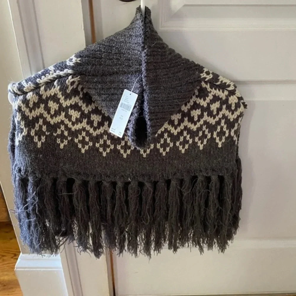 Anthropologie Grey Fringe Turtleneck Collar